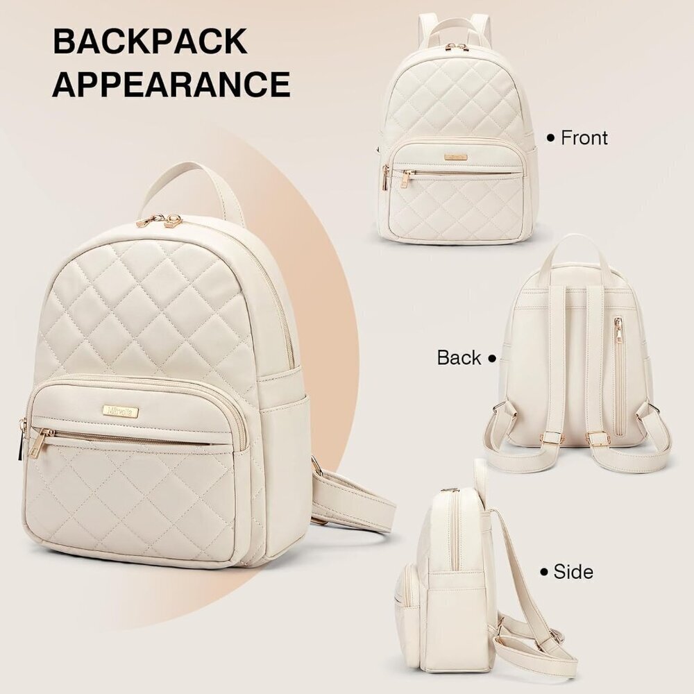 Mini Vegan Leather Backpack Small Fashion Purse for Travel Work Shopping White - Picture 5 of 6